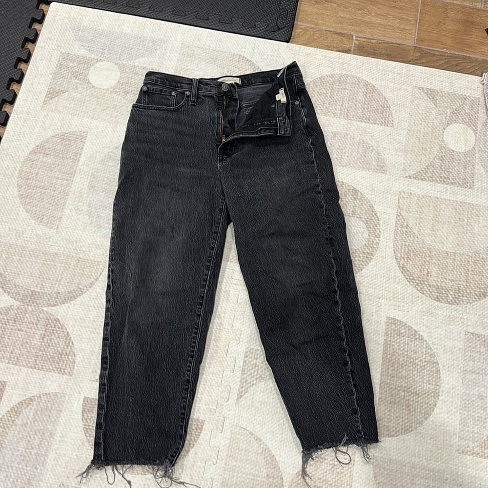 Madewell Balloon Jeans Biscayne Wash Raw-Hem Edition Black Gray Taper Size 28